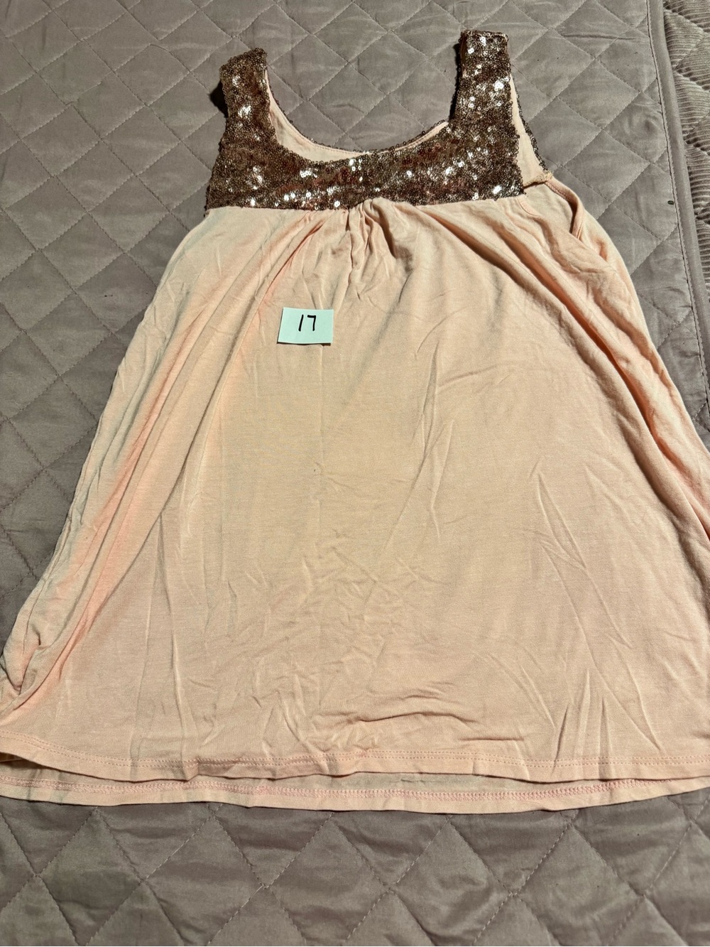 Sequin Yoke Peach Girls' Dress